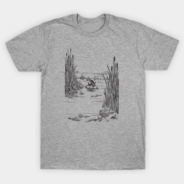 Cottagecore Frog Sitting In The Pond, Cute Cottagecore Toad on Rock, Vintage Aesthetics Froggie T-Shirt by Ministry Of Frogs